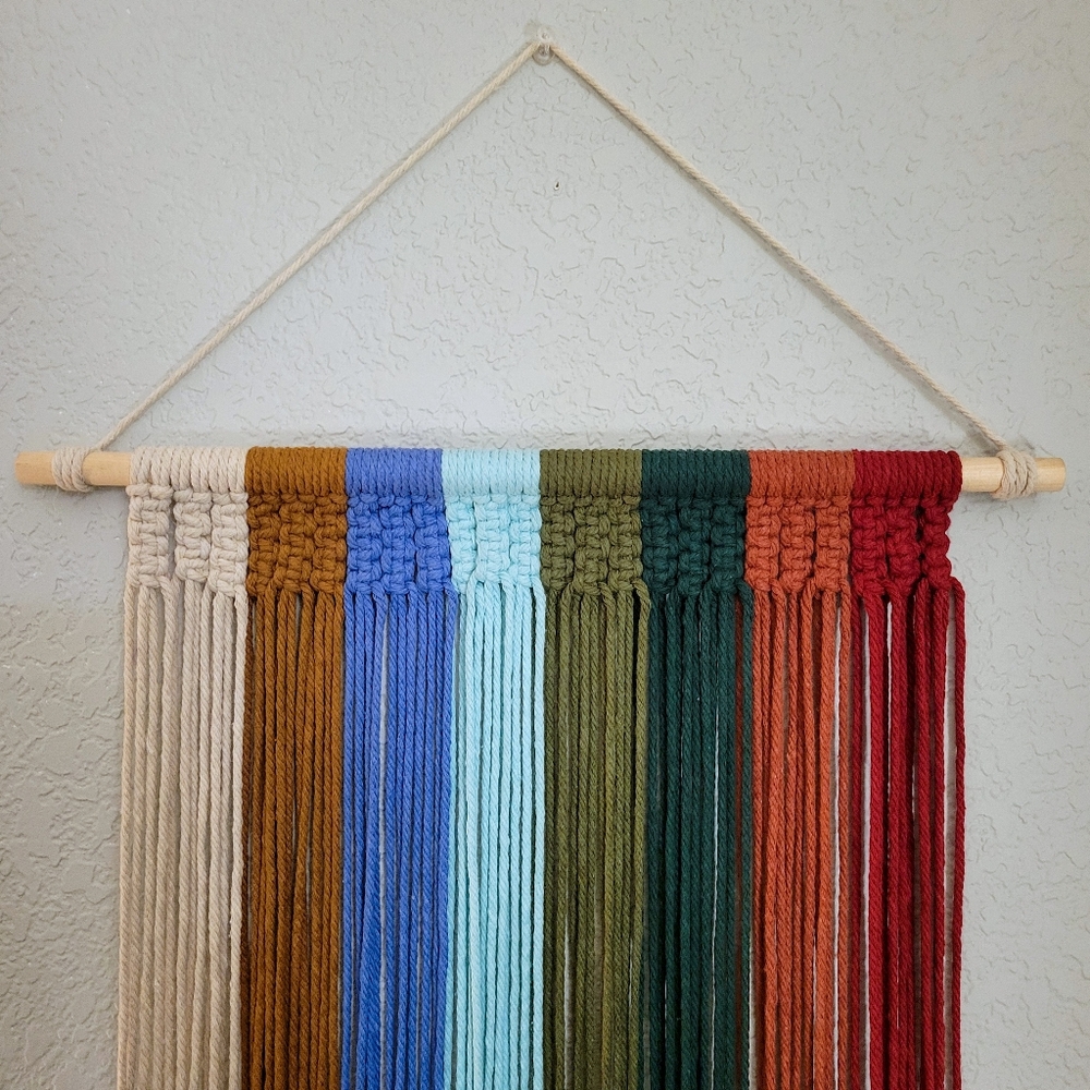 handmade simple rainbow macrame wall art hanging wreath extra long